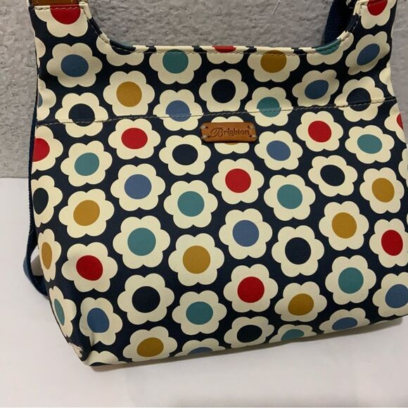 Brighton Newberry Crossbody Bag Flowers Discontinued Adjustable Strap Blue ivory - Picture 8 of 15